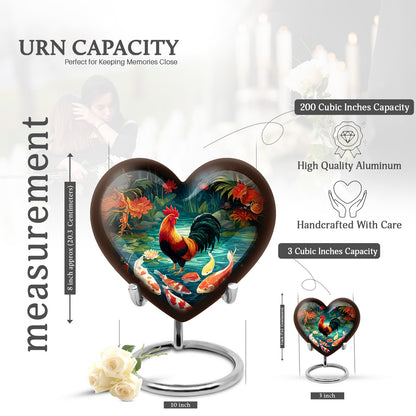 Rich Black Hen Cremation Urn front view showing detailed design - loving heart memorial featuring hen pattern - mini keepsake memorial for portion of cremation ashes
