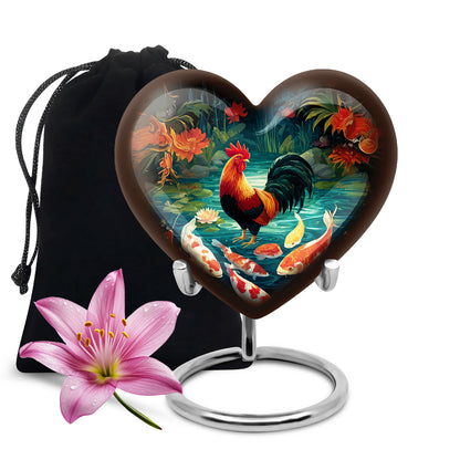 Charcoal Black Hen Cremation Urn detail view - romantic heart urn with hen motif on aluminum - full-size 10 inch 200 cubic inch adult cremation urn