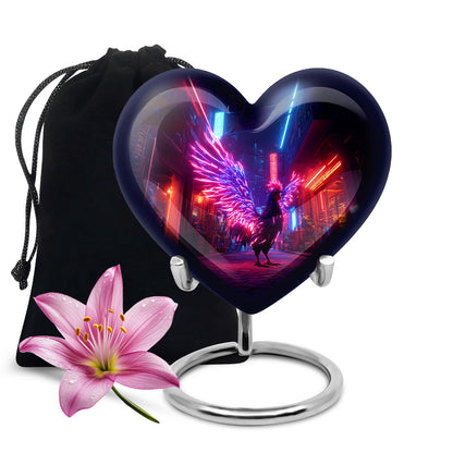 Cornflower Blue Hen Cremation Urn detail view - romantic heart urn with hen motif on aluminum - full-size 10 inch 200 cubic inch adult cremation urn