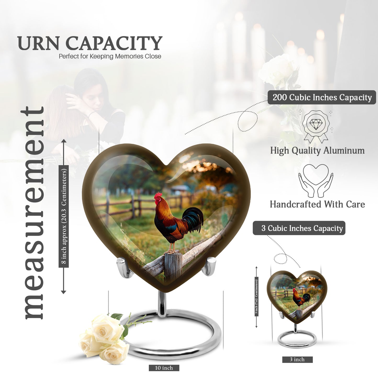 Burnished Gold Hen Cremation Urn front view showing detailed design - compassionate heart-hen combination with gentle curves - mini keepsake memorial for portion of cremation ashes