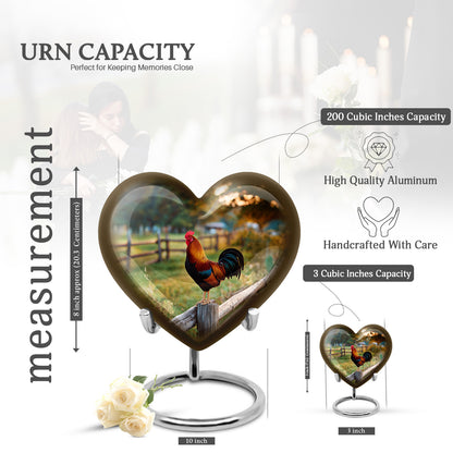 Burnished Gold Hen Cremation Urn front view showing detailed design - compassionate heart-hen combination with gentle curves - mini keepsake memorial for portion of cremation ashes