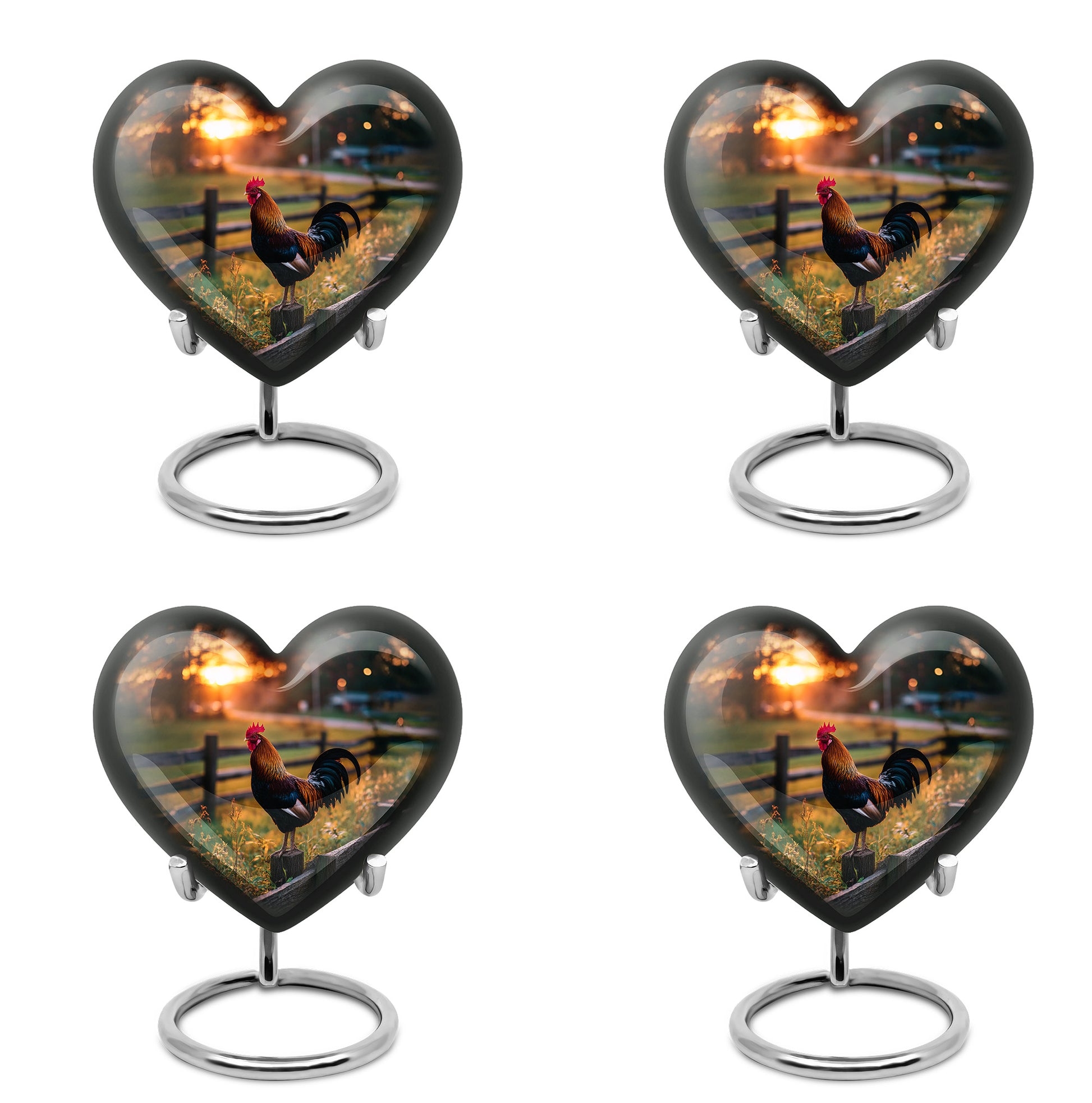 Ebony Hen Cremation Urn angled view of lid and engraved motif - loving heart memorial featuring hen pattern - 10 inch aluminum urn for cremated remains