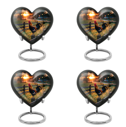 Ebony Hen Cremation Urn angled view of lid and engraved motif - loving heart memorial featuring hen pattern - 10 inch aluminum urn for cremated remains