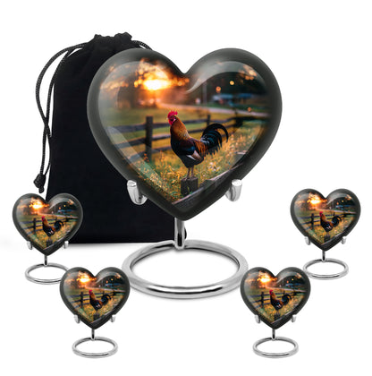 Onyx Black Hen Cremation Urn close-up of engraving and surface detail - compassionate heart-hen combination with gentle curves - memorial set with one large and four small urns