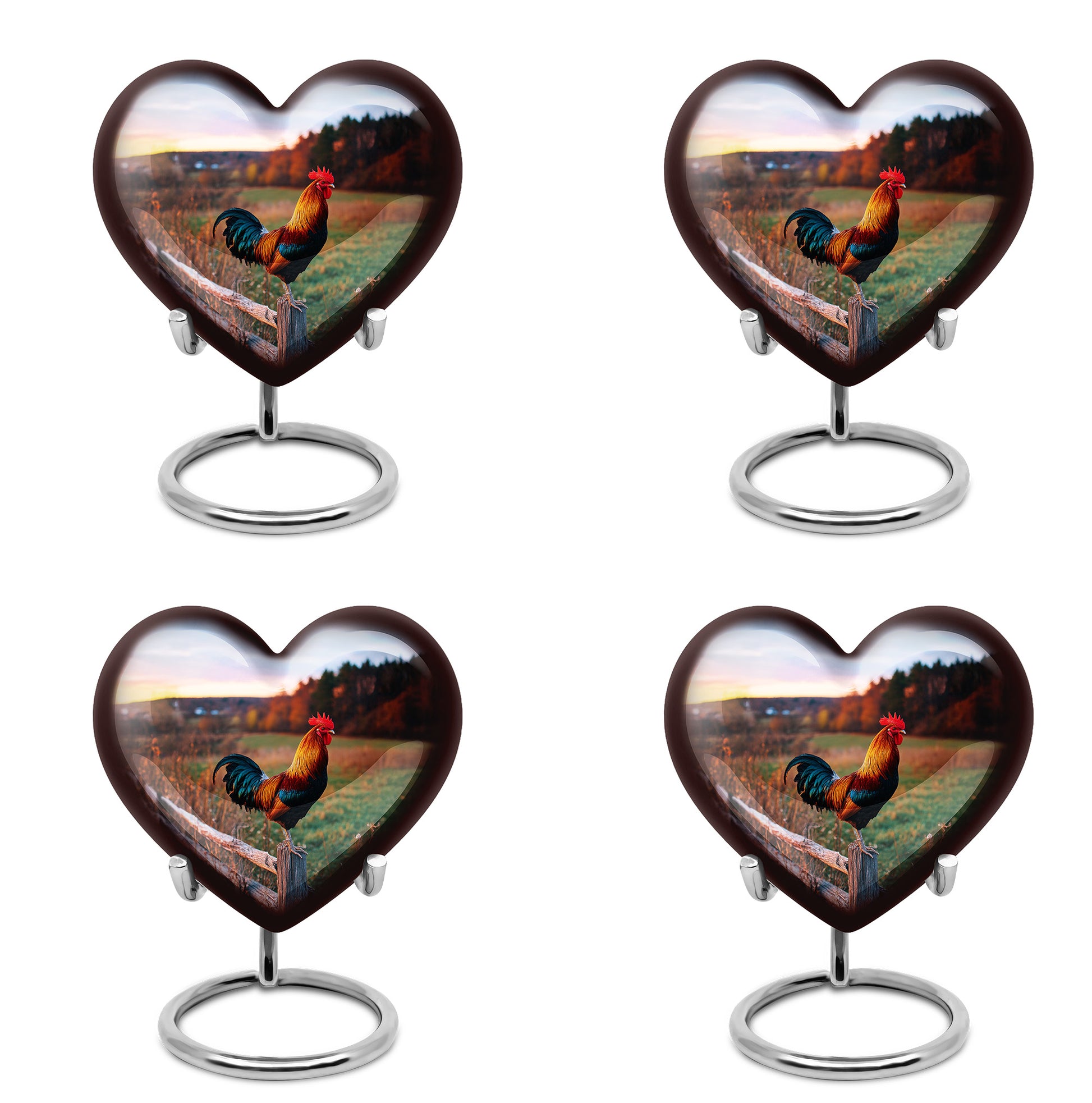 Indigo Hen Cremation Urn angled view of lid and engraved motif - loving heart memorial featuring hen pattern - 10 inch aluminum urn for cremated remains