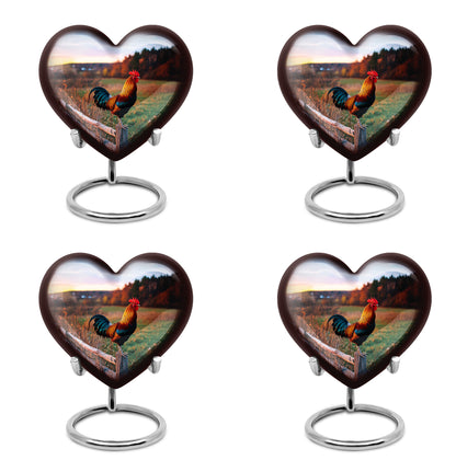 Indigo Hen Cremation Urn angled view of lid and engraved motif - loving heart memorial featuring hen pattern - 10 inch aluminum urn for cremated remains