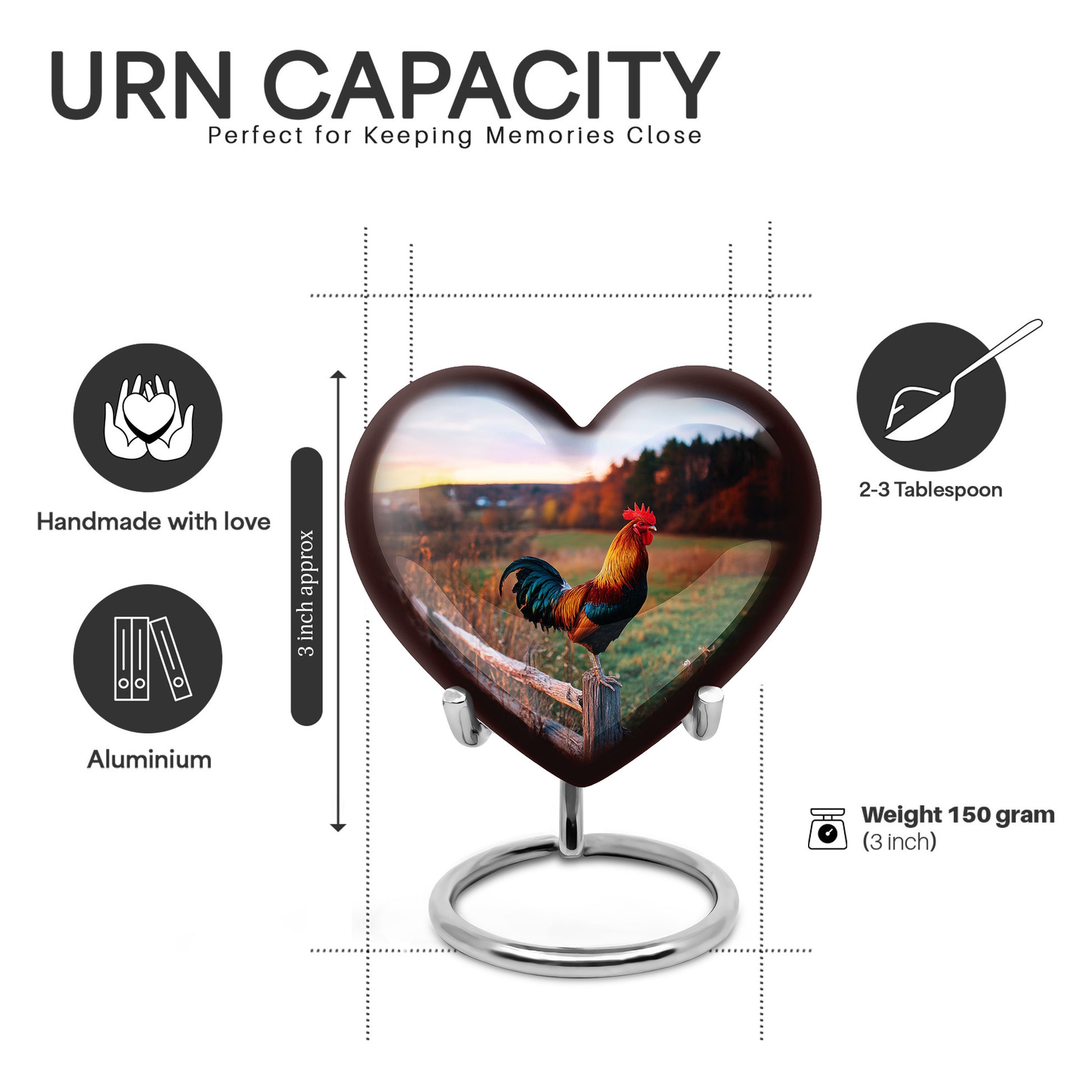 Azure Hen Cremation Urn front view showing detailed design - heart-shaped hen design symbolizing eternal love - mini keepsake memorial for portion of cremation ashes