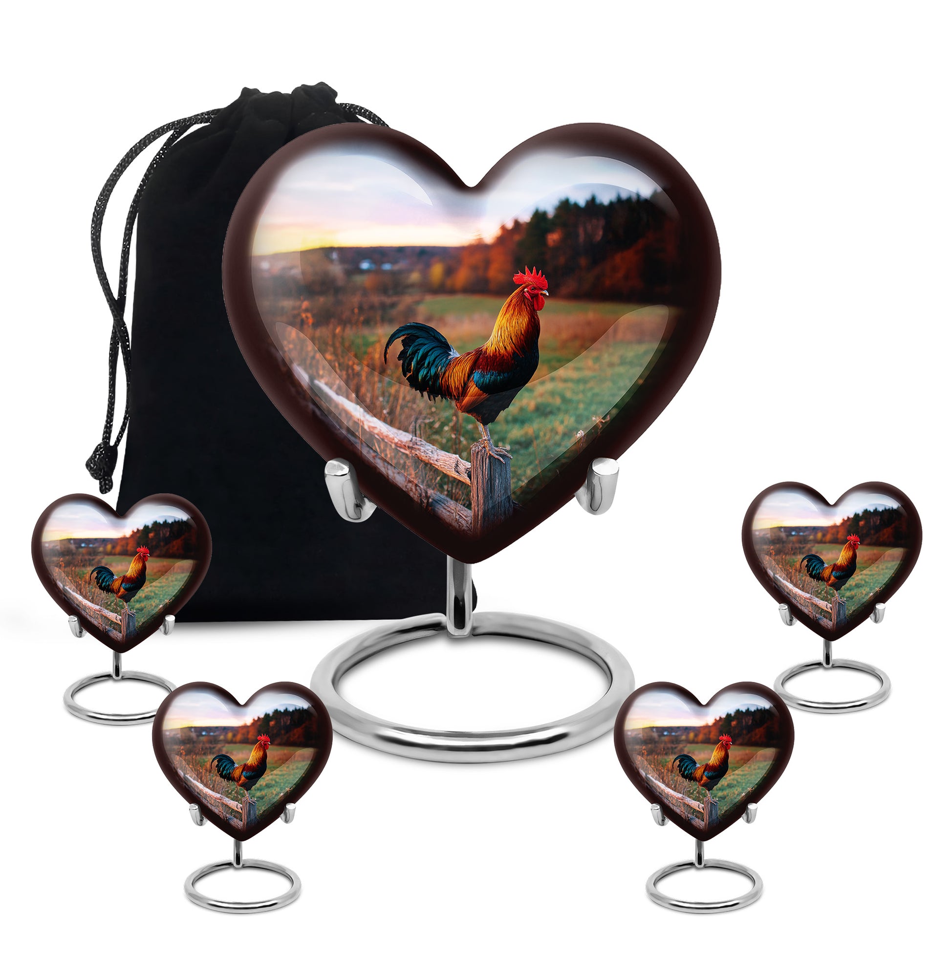 Indigo Hen Cremation Urn close-up of engraving and surface detail - loving heart memorial featuring hen pattern - memorial set with one large and four small urns