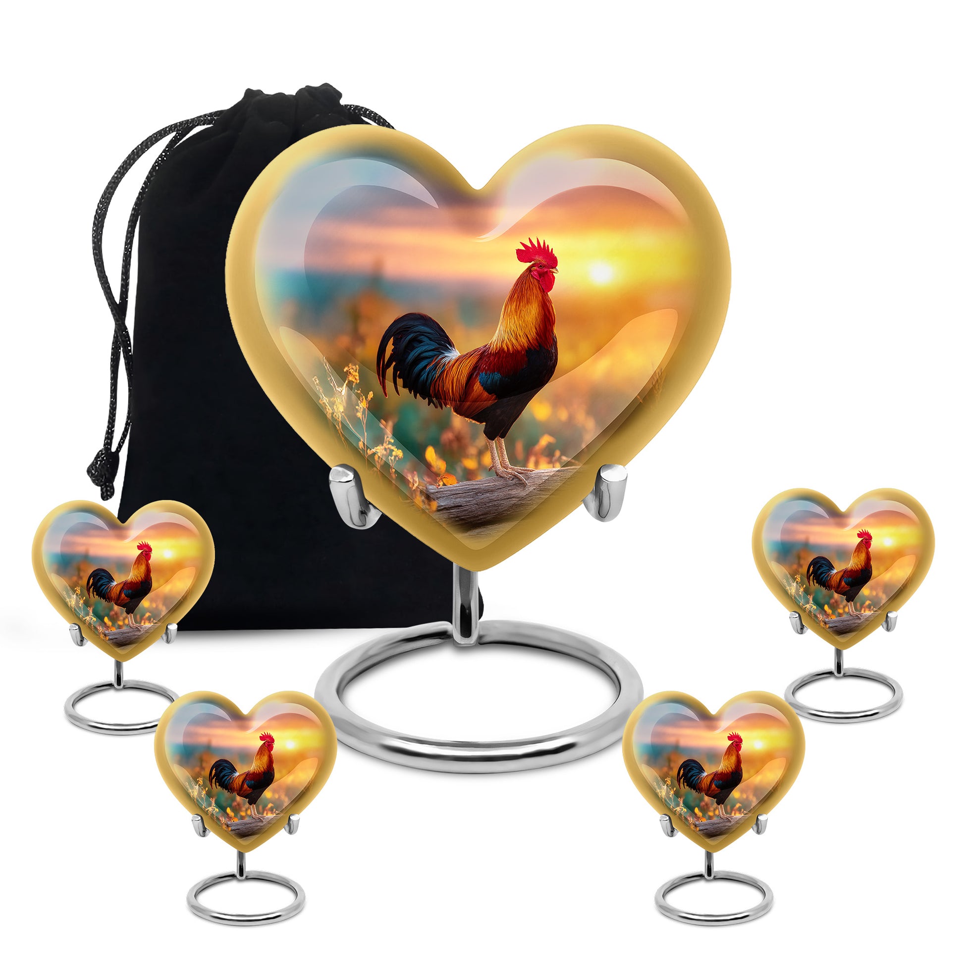 Royal Blue Hen Cremation Urn close-up of engraving and surface detail - compassionate heart-hen combination with gentle curves - memorial set with one large and four small urns