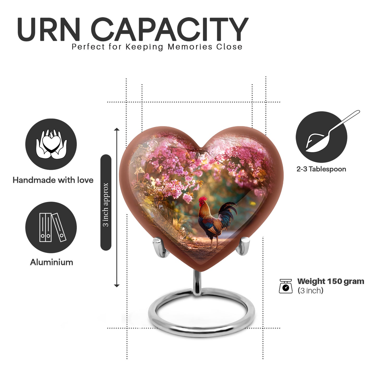 Wine Red Hen Cremation Urn front view showing detailed design - loving heart memorial featuring hen pattern - mini keepsake memorial for portion of cremation ashes