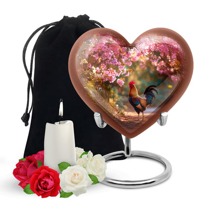 Garnet Red Hen Cremation Urn detail view - heart-shaped hen design symbolizing eternal love - full-size 10 inch 200 cubic inch adult cremation urn