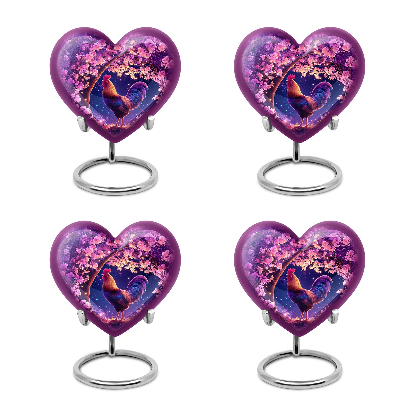 Blush Pink Hen Cremation Urn angled view of lid and engraved motif - heart-shaped hen design symbolizing eternal love - 10 inch aluminum urn for cremated remains
