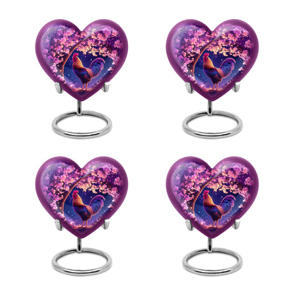 Blush Pink Hen Cremation Urn angled view of lid and engraved motif - heart-shaped hen design symbolizing eternal love - 10 inch aluminum urn for cremated remains
