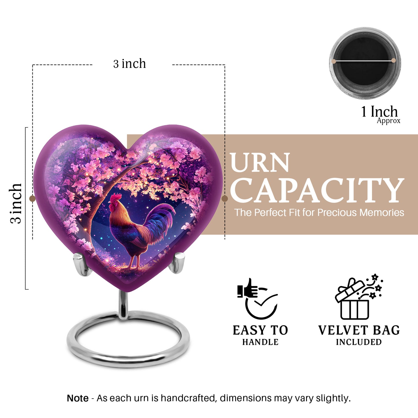 Rose Pink Hen Cremation Urn front view showing detailed design - loving heart memorial featuring hen pattern - mini keepsake memorial for portion of cremation ashes