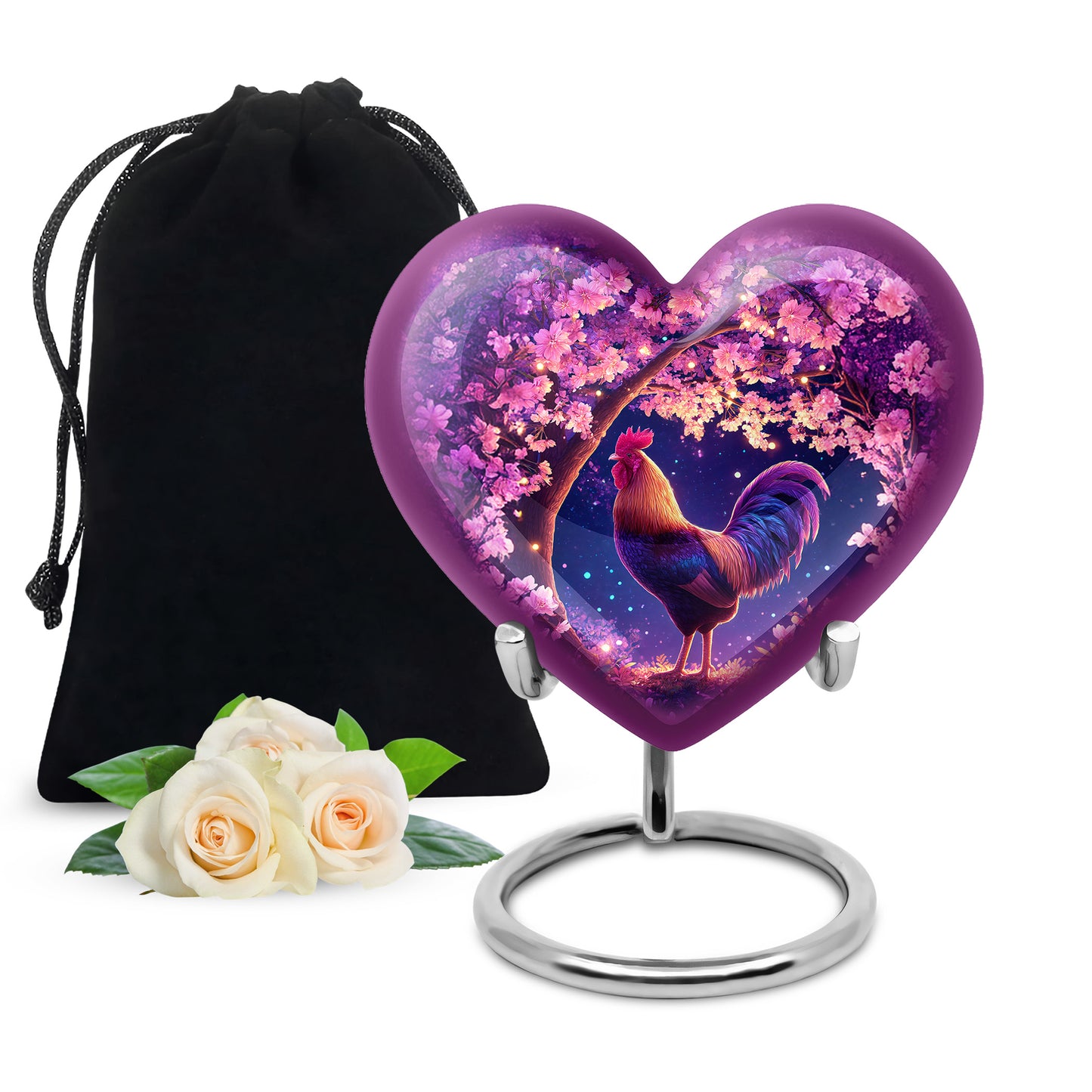 Blush Pink Hen Cremation Urn detail view - loving heart memorial featuring hen pattern - full-size 10 inch 200 cubic inch adult cremation urn