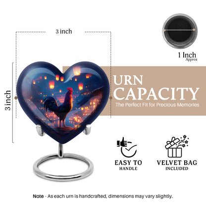 Vivid Blue Hen Cremation Urn front view showing detailed design - compassionate heart-hen combination with gentle curves - mini keepsake memorial for portion of cremation ashes