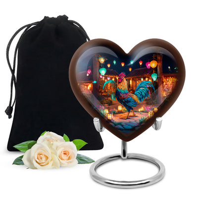 Charcoal Black Hen Cremation Urn detail view - romantic heart urn with hen motif on aluminum - full-size 10 inch 200 cubic inch adult cremation urn