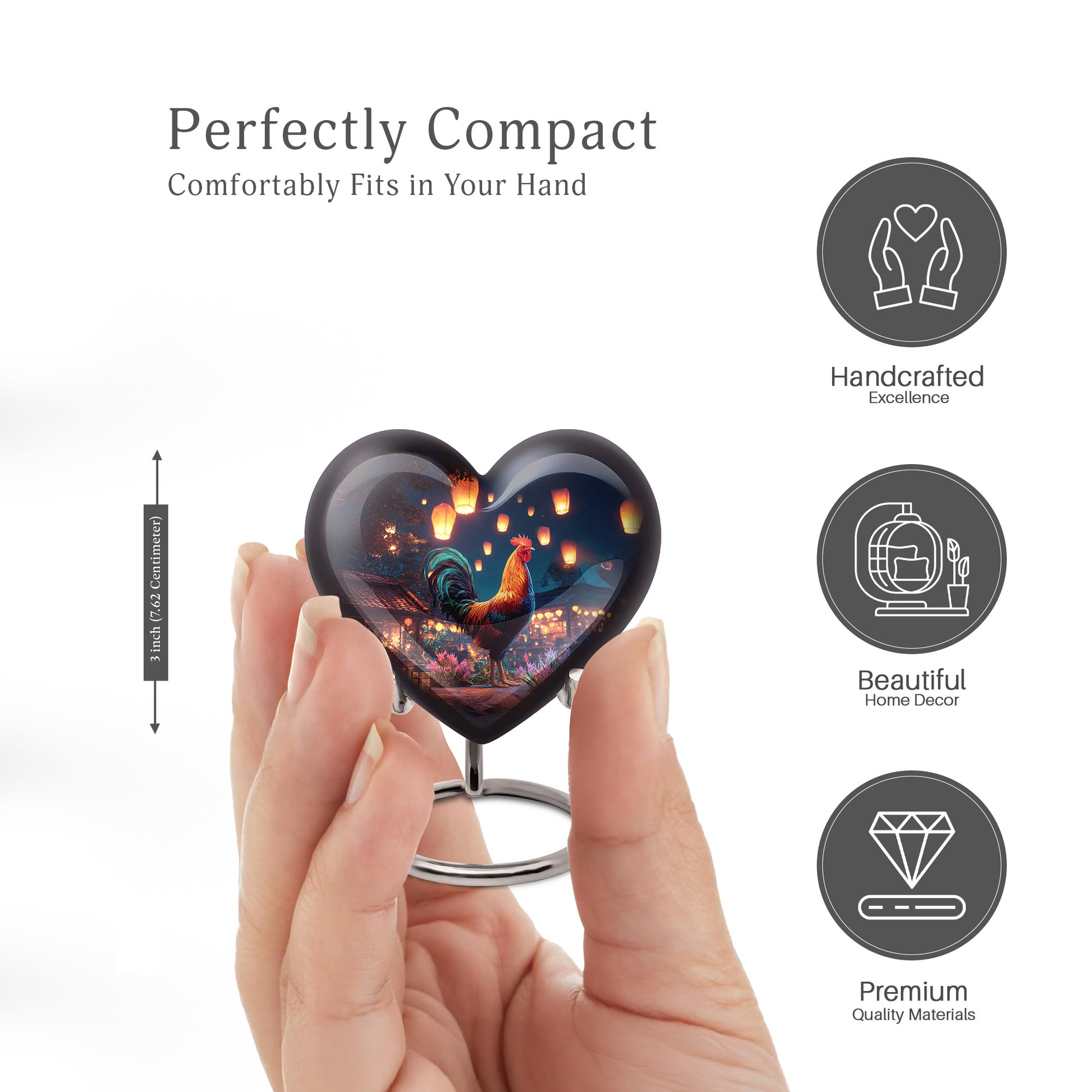 Azure Hen Cremation Urn front view showing detailed design - heart-shaped hen design symbolizing eternal love - mini keepsake memorial for portion of cremation ashes