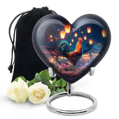 Calming Blue Hen Cremation Urn detail view - compassionate heart-hen combination with gentle curves - full-size 10 inch 200 cubic inch adult cremation urn