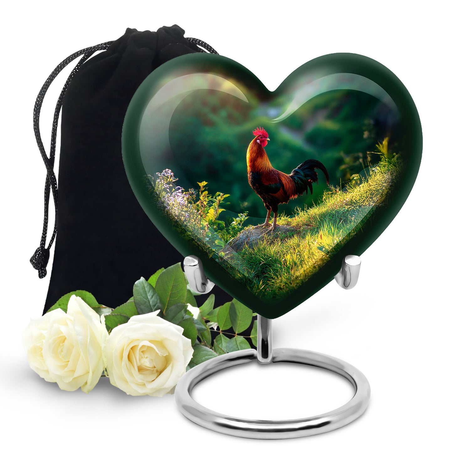 Amber Gold Hen Cremation Urn detail view - heart-shaped hen design symbolizing eternal love - full-size 10 inch 200 cubic inch adult cremation urn