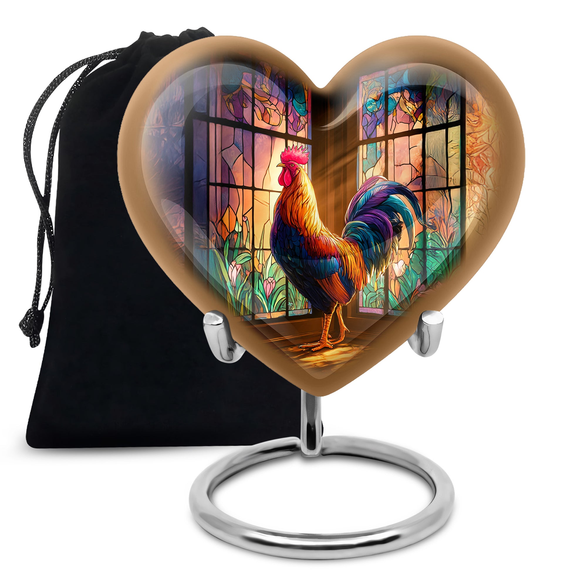Deep Black Hen Cremation Urn detail view - heart-shaped hen design symbolizing eternal love - full-size 10 inch 200 cubic inch adult cremation urn