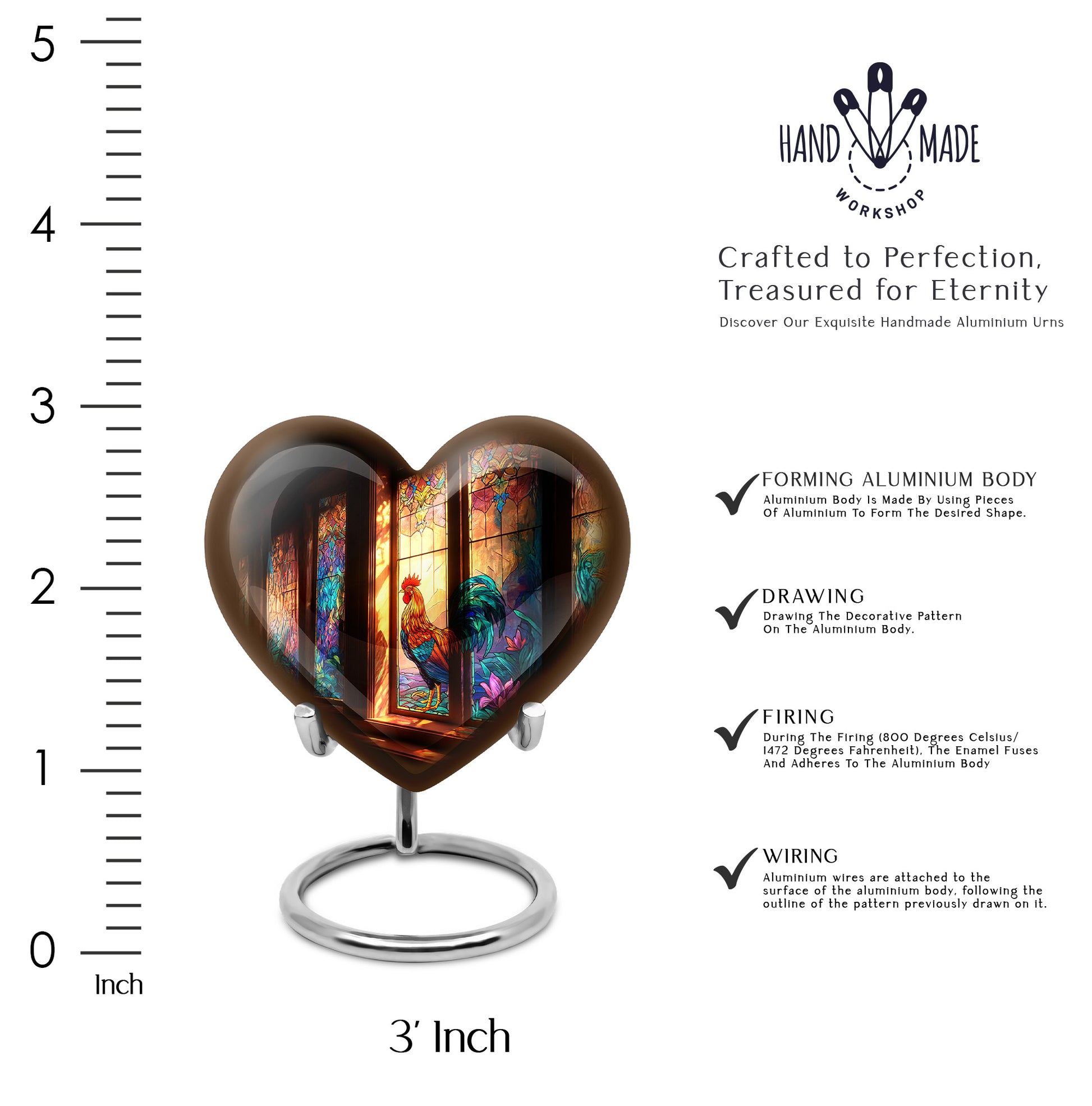 Jet Black Hen Cremation Urn front view showing detailed design - heart-shaped hen design symbolizing eternal love - mini keepsake memorial for portion of cremation ashes