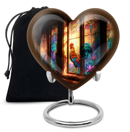Charcoal Black Hen Cremation Urn detail view - romantic heart urn with hen motif on aluminum - full-size 10 inch 200 cubic inch adult cremation urn