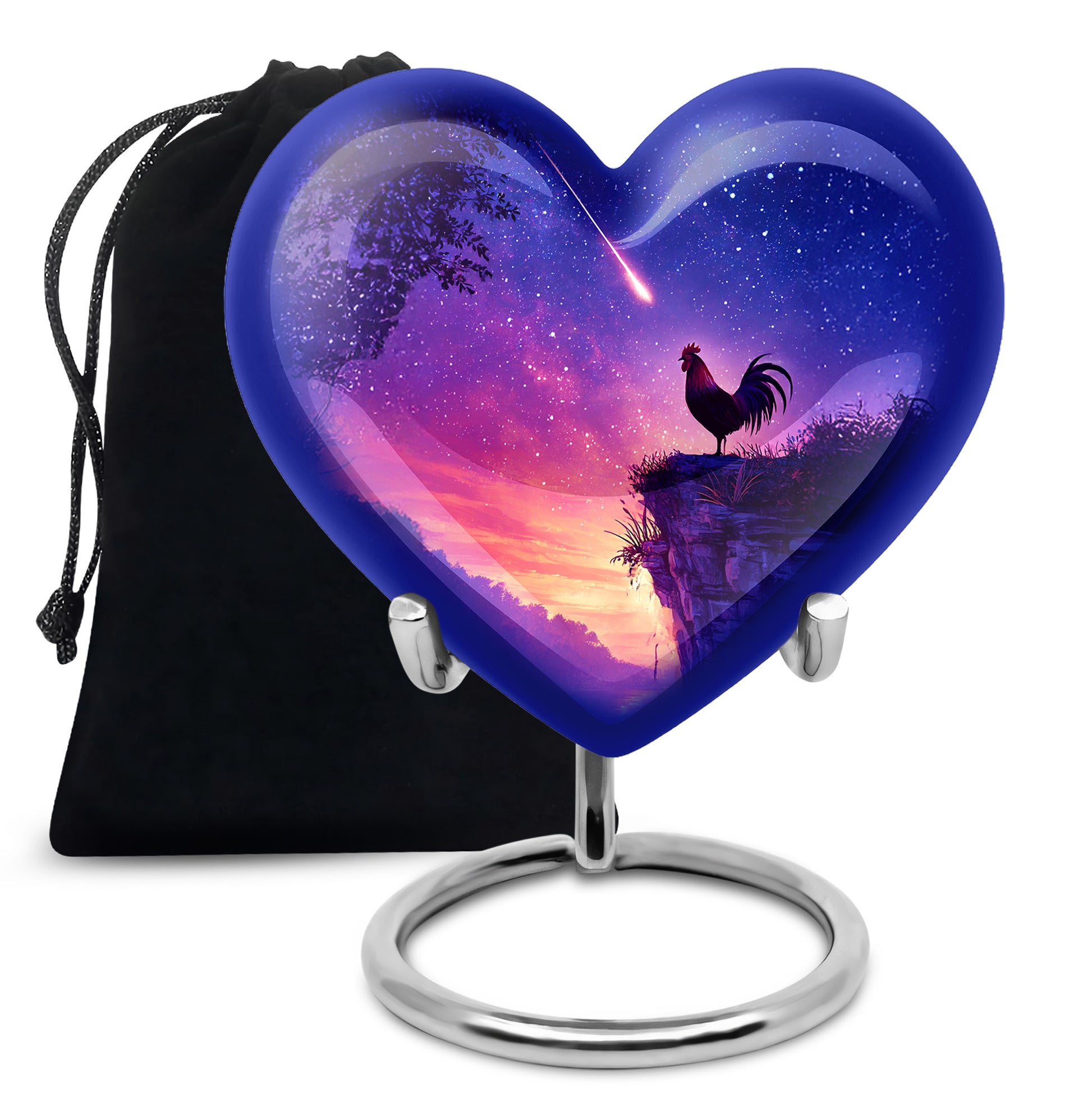 Celestial Blue Hen Cremation Urn detail view - loving heart memorial featuring hen pattern - full-size 10 inch 200 cubic inch adult cremation urn
