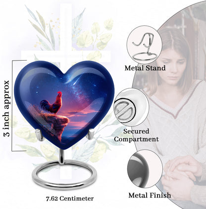 Powder Blue Hen Cremation Urn front view showing detailed design - loving heart memorial featuring hen pattern - mini keepsake memorial for portion of cremation ashes