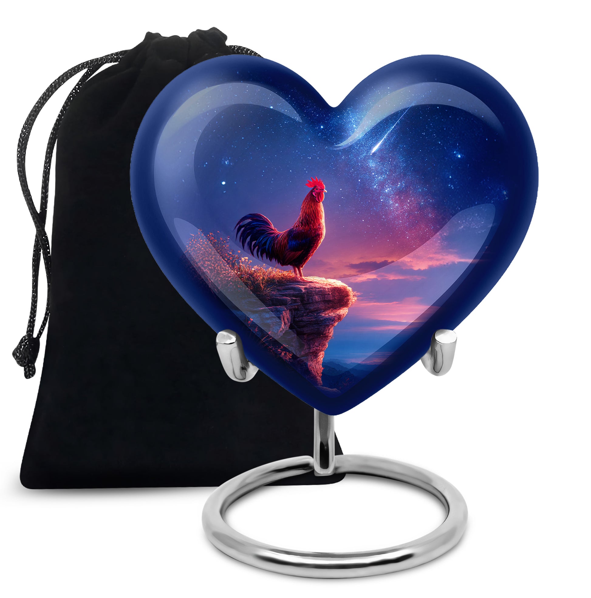 Cobalt Blue Hen Cremation Urn detail view - compassionate heart-hen combination with gentle curves - full-size 10 inch 200 cubic inch adult cremation urn
