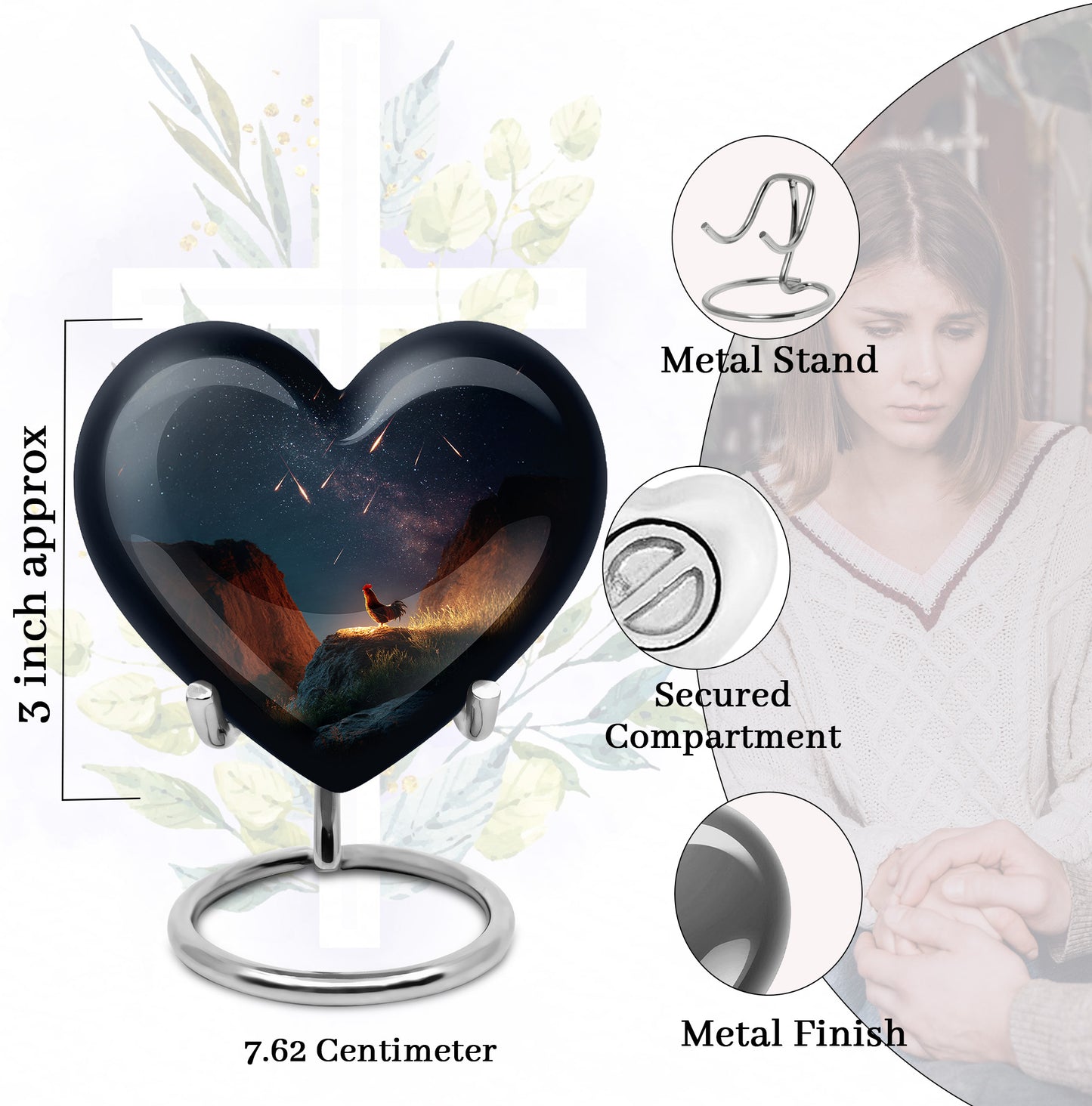 Azure Hen Cremation Urn front view showing detailed design - loving heart memorial featuring hen pattern - mini keepsake memorial for portion of cremation ashes