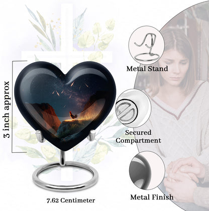 Azure Hen Cremation Urn front view showing detailed design - loving heart memorial featuring hen pattern - mini keepsake memorial for portion of cremation ashes