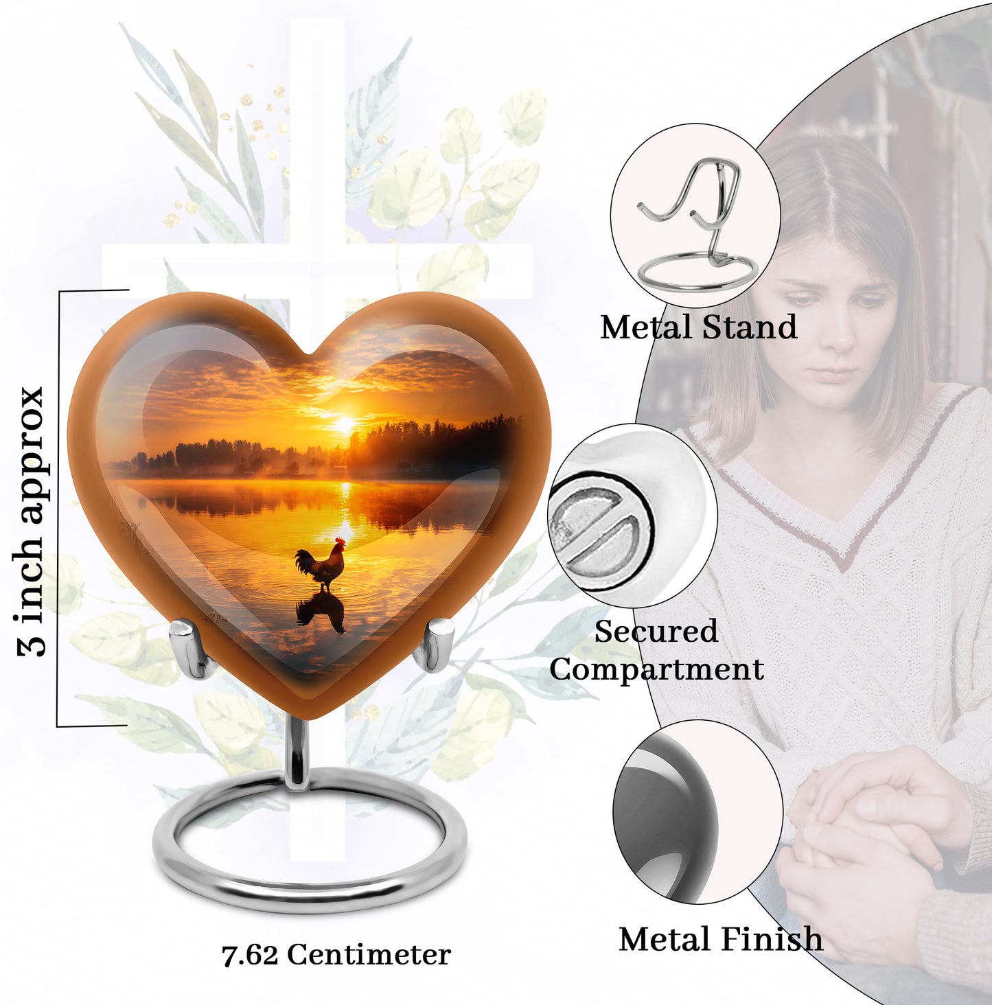 Charcoal Black Hen Cremation Urn front view showing detailed design - compassionate heart-hen combination with gentle curves - mini keepsake memorial for portion of cremation ashes