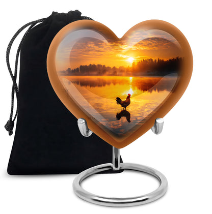 Deep Black Hen Cremation Urn detail view - heart-shaped hen design symbolizing eternal love - full-size 10 inch 200 cubic inch adult cremation urn
