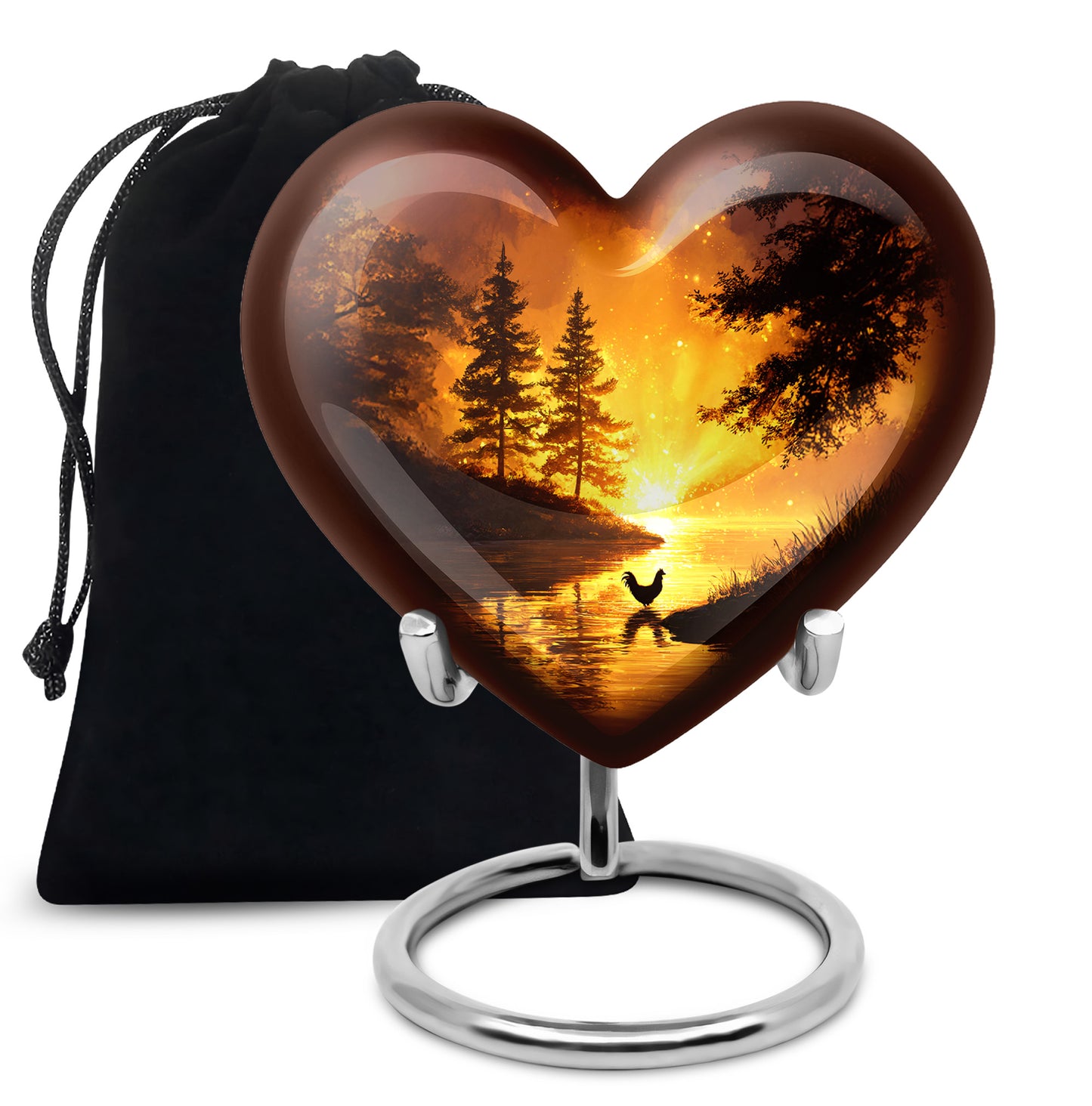 Fiery Red Hen Cremation Urn detail view - compassionate heart-hen combination with gentle curves - full-size 10 inch 200 cubic inch adult cremation urn