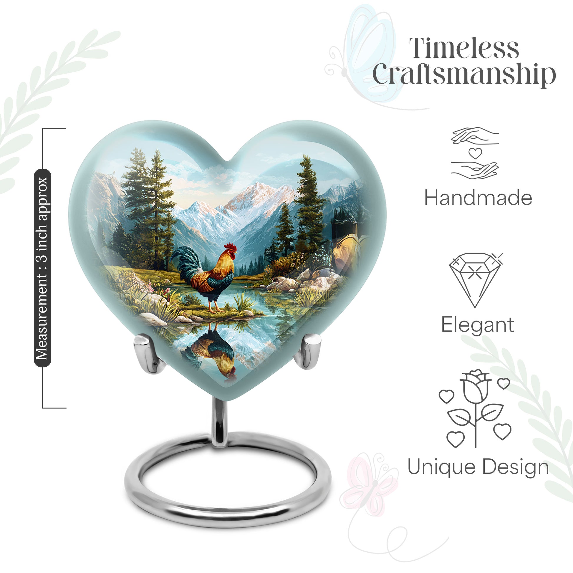 Tropical Teal Hen Cremation Urn front view showing detailed design - compassionate heart-hen combination with gentle curves - mini keepsake memorial for portion of cremation ashes