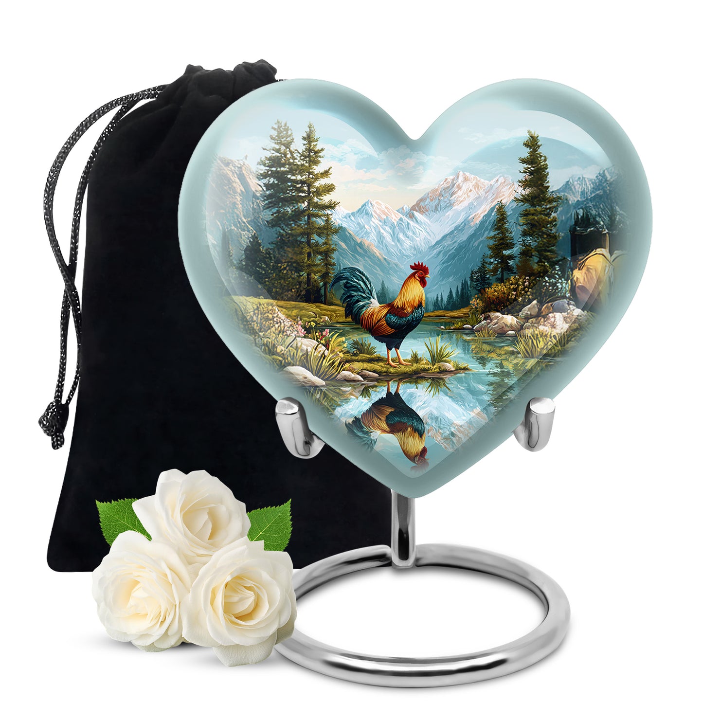 Ocean Teal Hen Cremation Urn detail view - heart-shaped hen design symbolizing eternal love - full-size 10 inch 200 cubic inch adult cremation urn