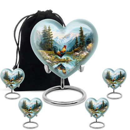 Ocean Teal Hen Cremation Urn close-up of engraving and surface detail - heart-shaped hen design symbolizing eternal love - memorial set with one large and four small urns