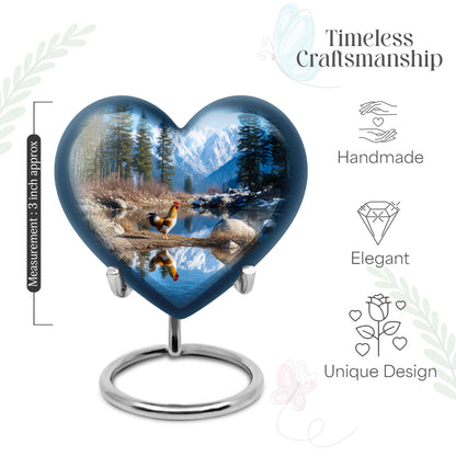 Icy Blue Hen Cremation Urn front view showing detailed design - loving heart memorial featuring hen pattern - mini keepsake memorial for portion of cremation ashes