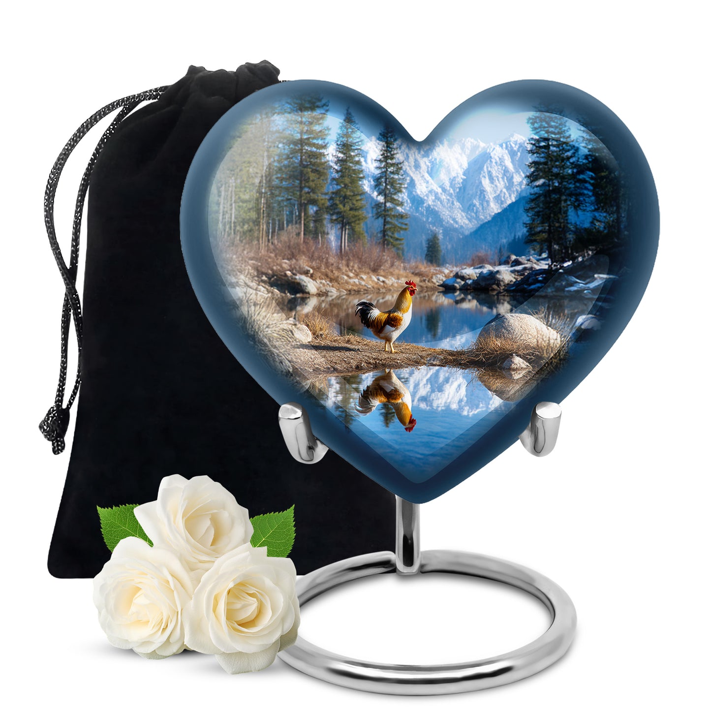 Royal Blue Hen Cremation Urn detail view - compassionate heart-hen combination with gentle curves - full-size 10 inch 200 cubic inch adult cremation urn