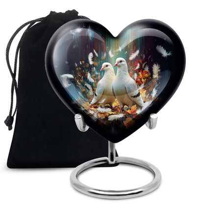 Obsidian Black Dove Cremation Urn detail view - compassionate heart-dove combination with gentle curves - full-size 10 inch 200 cubic inch adult cremation urn