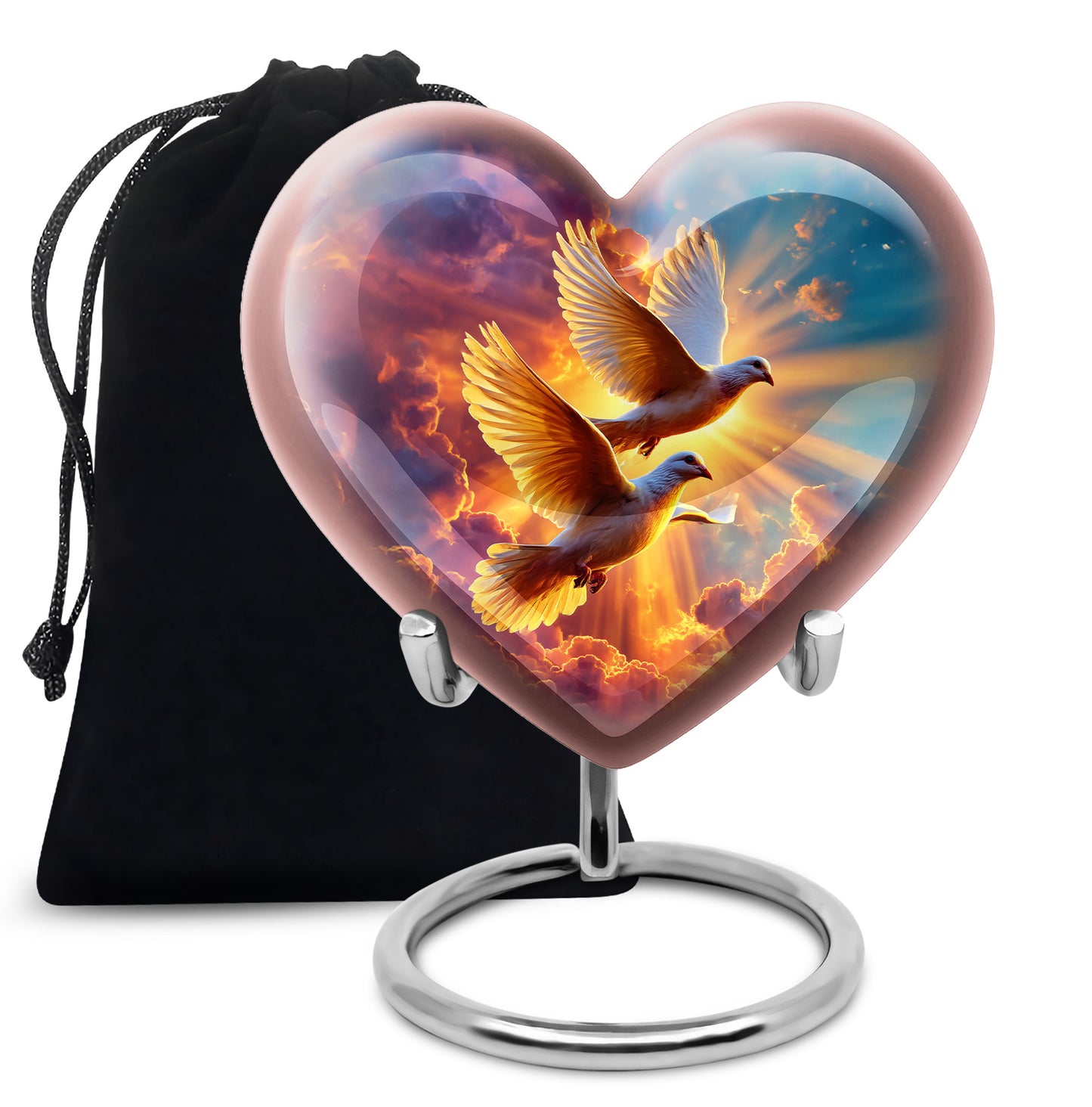 Soft Blue Dove Cremation Urn detail view - compassionate heart-dove combination with gentle curves - full-size 10 inch 200 cubic inch adult cremation urn
