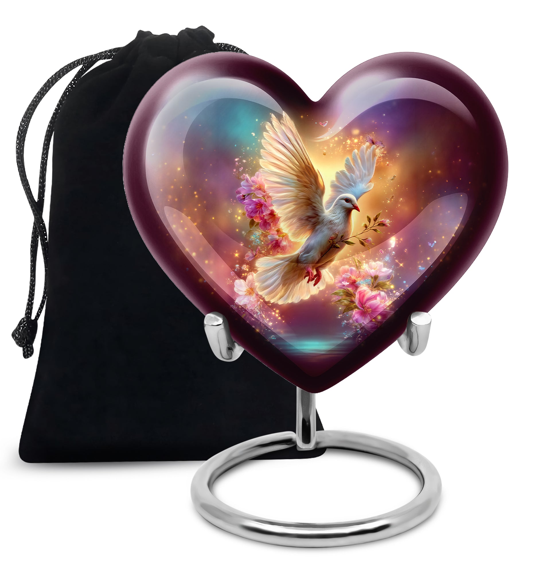 Navy Blue Dove Cremation Urn detail view - heart-shaped dove design symbolizing eternal love - full-size 10 inch 200 cubic inch adult cremation urn