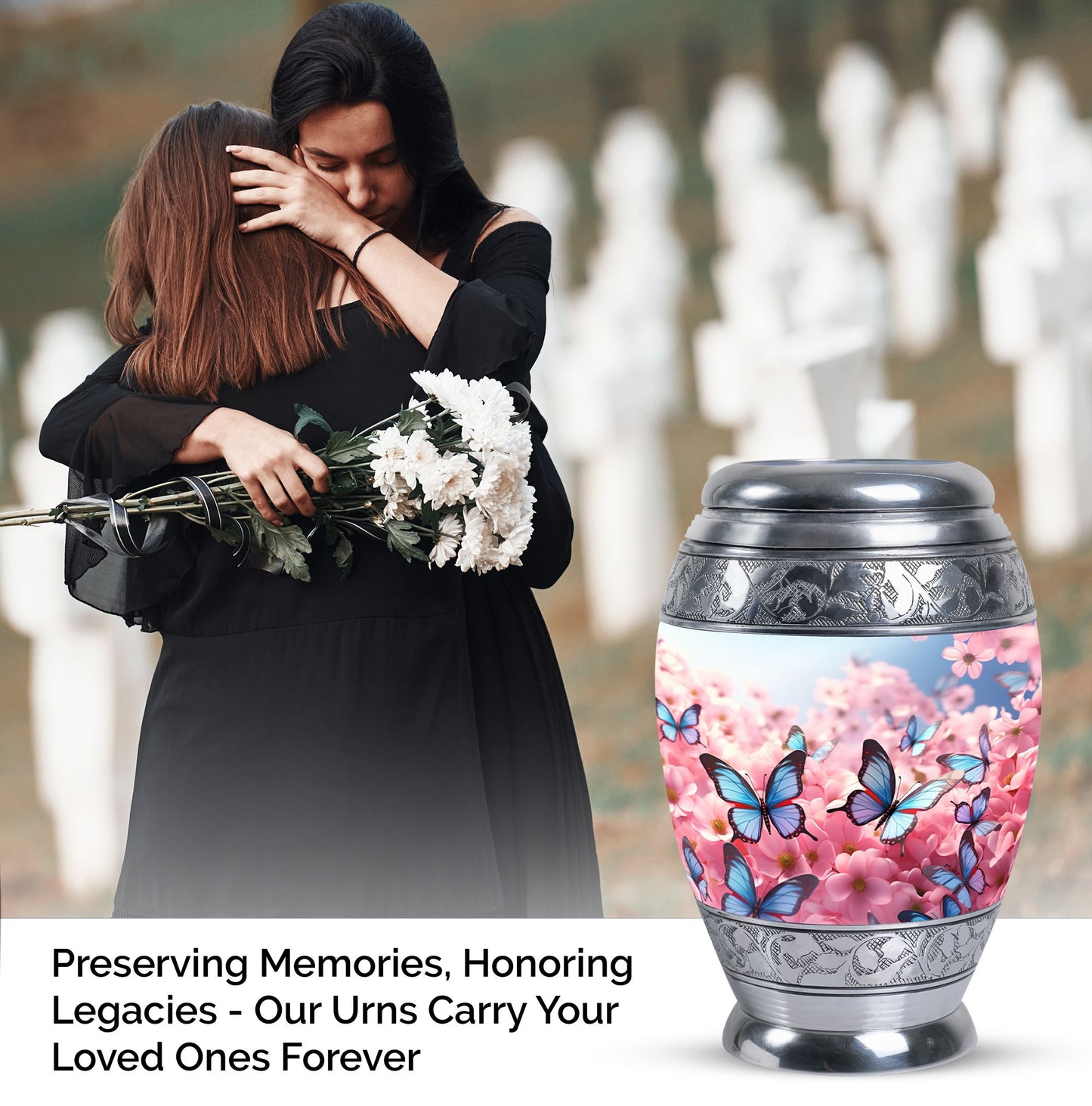 Blue Butterfly urn, a unique cremation urn for human ashes, suitable for adult men