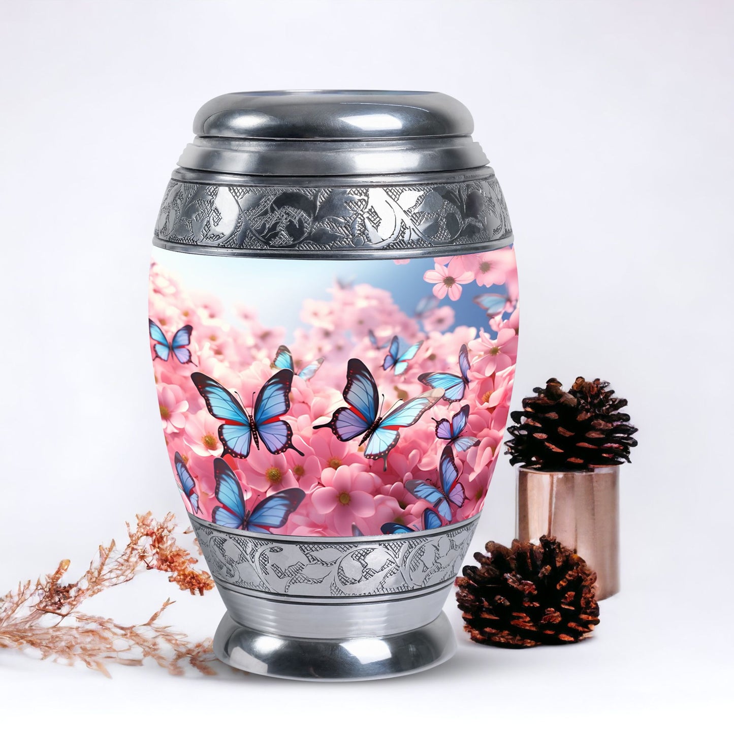 Blue Butterfly urn, a unique cremation urn for human ashes, suitable for adult men