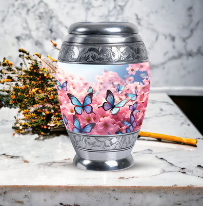 Blue Butterfly urn, a unique cremation urn for human ashes, suitable for adult men