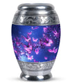 Large pink butterfly funeral urn, ideal for storing human ashes, crafted from durable metal in a miniature design
