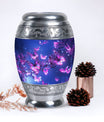 Large pink butterfly funeral urn, ideal for storing human ashes, crafted from durable metal in a miniature design