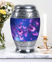 Large pink butterfly funeral urn, ideal for storing human ashes, crafted from durable metal in a miniature design