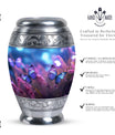 Elegant urn featuring a butterfly motif on a purple background, suitable for adult human ashes